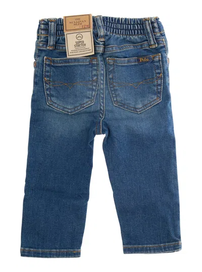 Polo Ralph Lauren Blue Jeans With Elasticised Waist And Logo On Back In Cotton Baby In Blue