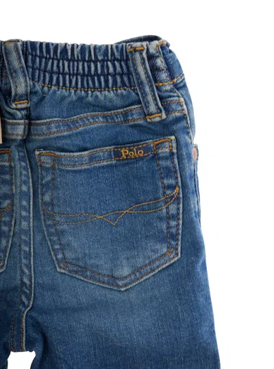 Polo Ralph Lauren Blue Jeans With Elasticised Waist And Logo On Back In Cotton Baby In Blue