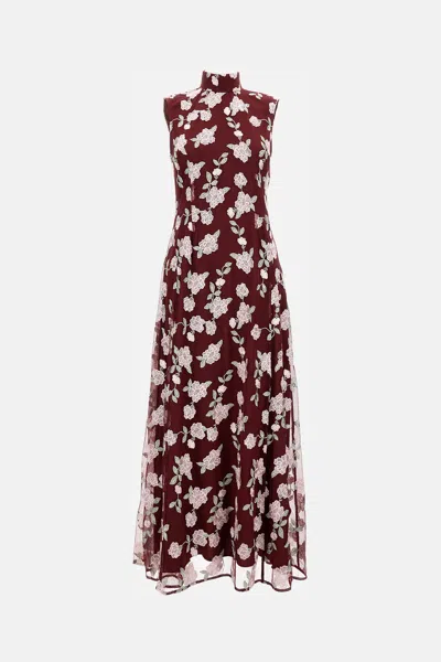Rotate Birger Christensen Womens Asyna Floral-embroidered Mesh Maxi Dress Zinfandel In Burgundy