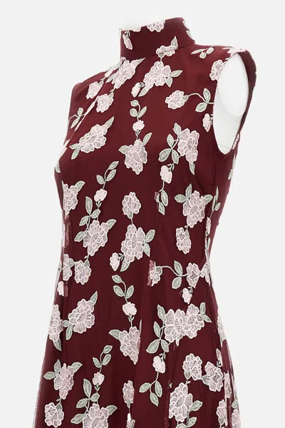 Rotate Birger Christensen Womens Asyna Floral-embroidered Mesh Maxi Dress Zinfandel In Burgundy