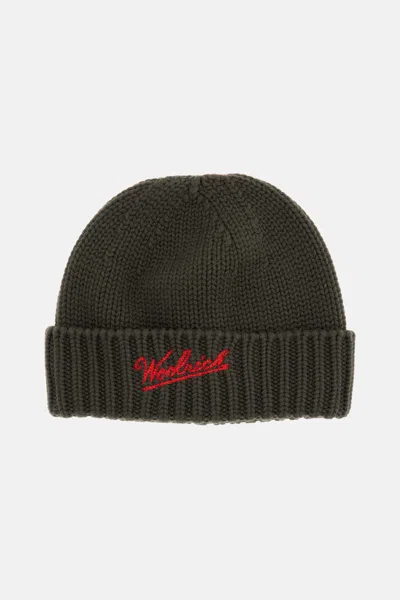 Woolrich Wool Beanie With Logo In Green