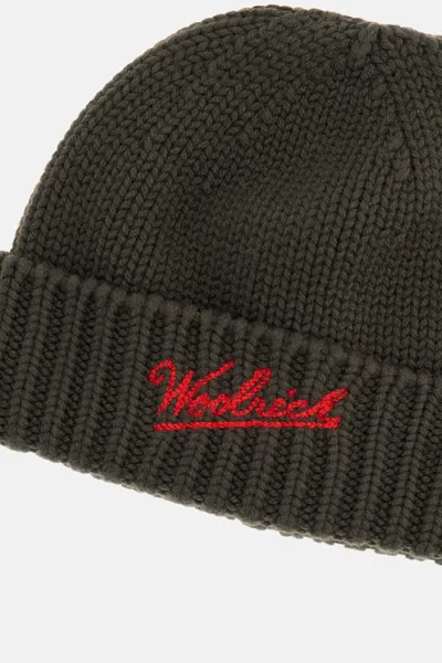 Woolrich Wool Beanie With Logo In Green