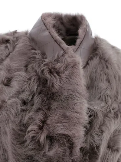 Brunello Cucinelli Belted Faux Fur Vest With Notched Lapel In Brown