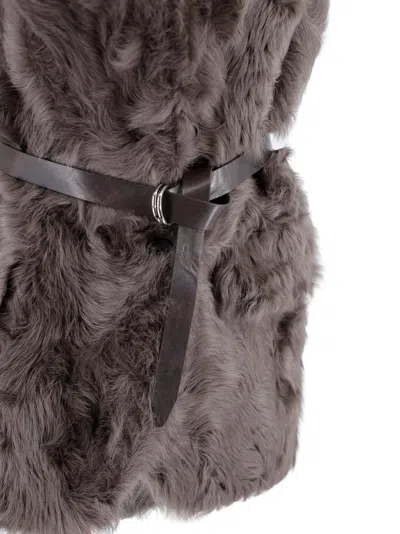 Brunello Cucinelli Belted Faux Fur Vest With Notched Lapel In Brown