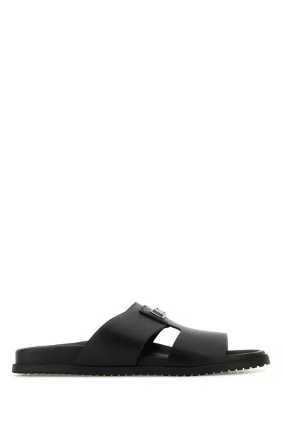 Dolce & Gabbana Dolce&gabbana Men Logo Leather Sandals In Black