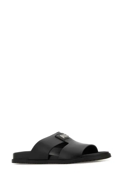 Dolce & Gabbana Dolce&gabbana Men Logo Leather Sandals In Black