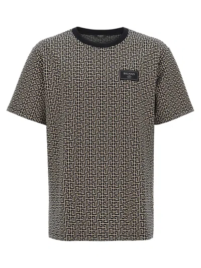 Balmain Men's Monogram Jacquard Signature Label T-shirt In Black