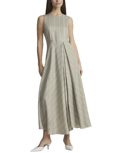 Lafayette 148 New York Open Fold Drape Front Linen-blend Dress In Green