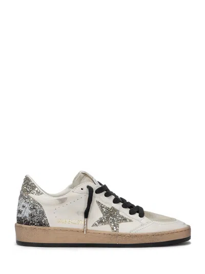 Golden Goose Silver/white Ballstar Sneaker With Glitter In White