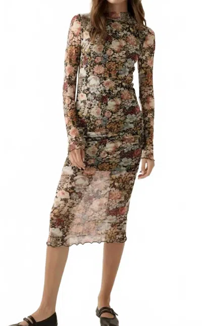 Babs+birdie Floral Long Sleeve Mock Neck Bodycon Midi Dress In Multicolor In Multi