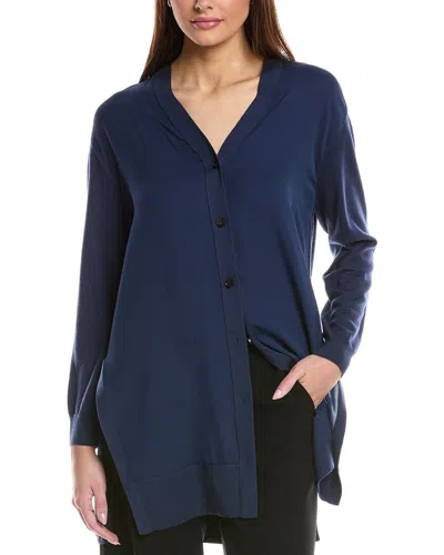 Lafayette 148 New York Button Front Silk & Wool Cardigan In Blue