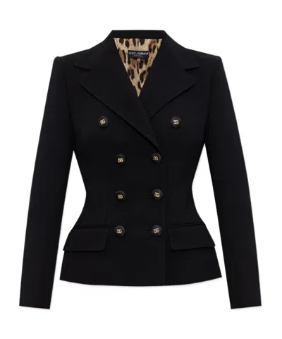 Dolce & Gabbana Tailored Double-breasted Wool Blazer With Button Detailing In Black