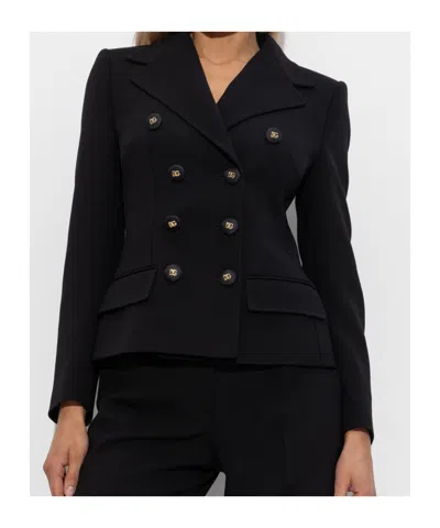 Dolce & Gabbana Tailored Double-breasted Wool Blazer With Button Detailing In Black