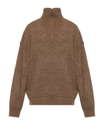 Isabel Marant Half Zip Sweater High Collar In Brown