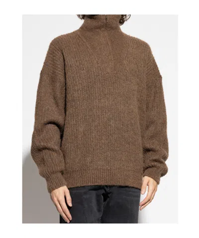 Isabel Marant Half Zip Sweater High Collar In Brown
