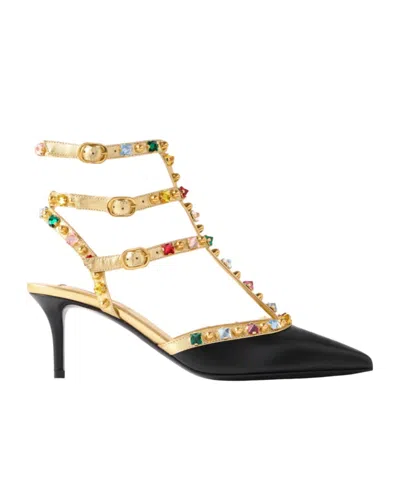 Valentino Garavani Rockstud 100 Embellished Metallic Leather Pumps In Black