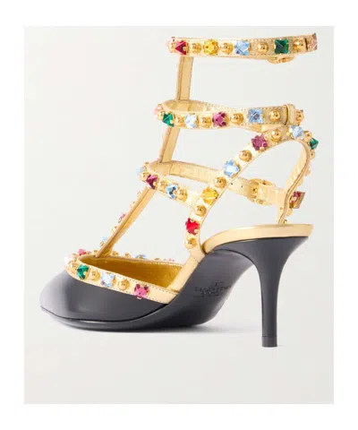 Valentino Garavani Rockstud 100 Embellished Metallic Leather Pumps In Black