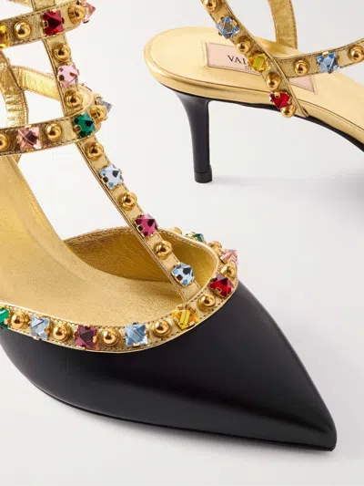 Valentino Garavani Rockstud 100 Embellished Metallic Leather Pumps In Black