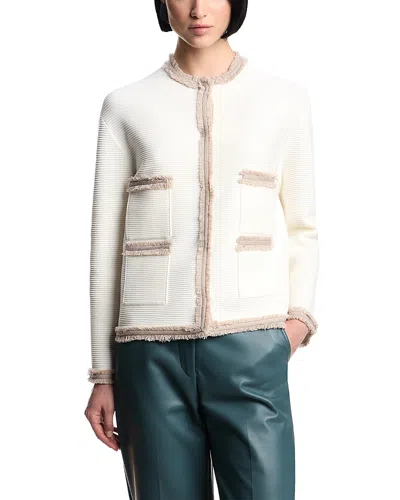 Emporio Armani Ottoman Stitch Knit Jacket With Fringe Hems In White