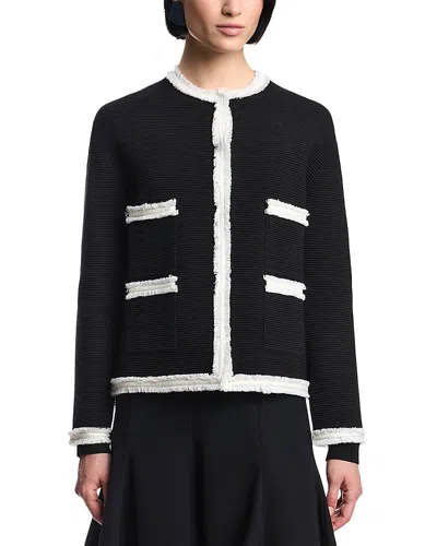 Emporio Armani Ottoman Fabric Jacket With Fringe Trims In Black