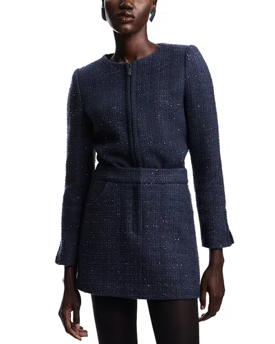 Emporio Armani Lurex Tweed Mini Skirt With Micro Sequins In Blue