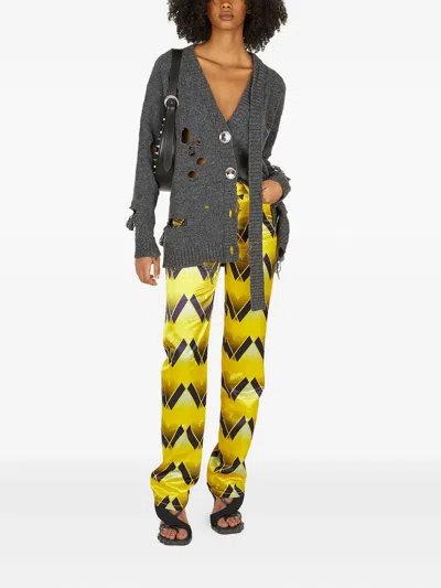 Meryll Rogge Graphic-print Satin Trousers In Gold