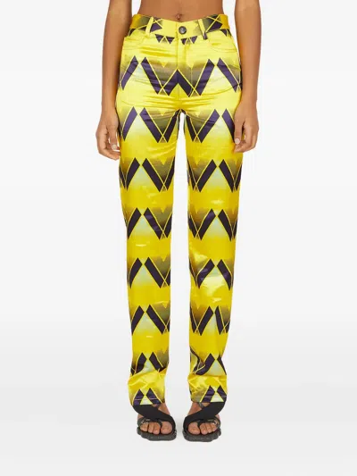 Meryll Rogge Graphic-print Satin Trousers In Gold