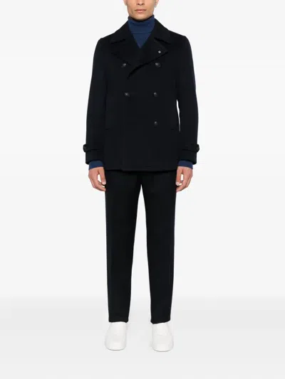 Tagliatore Double-breasted Wool Coat In Blue