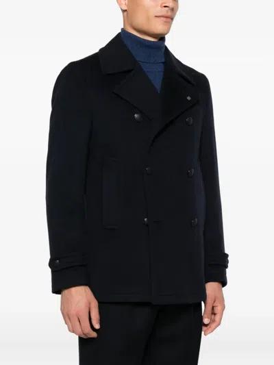 Tagliatore Double-breasted Wool Coat In Blue