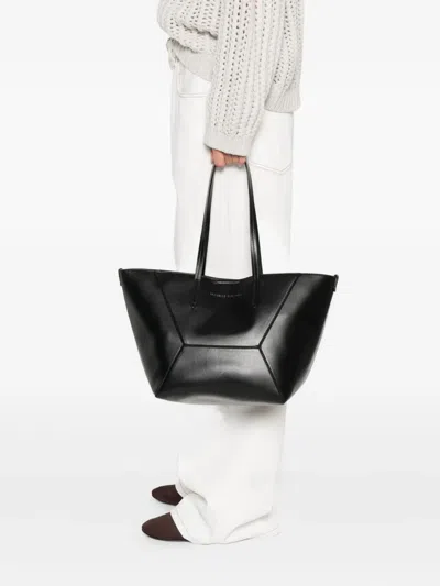 Brunello Cucinelli Geometric Panel Structured Tote Bag With Detachable Pouch In Black