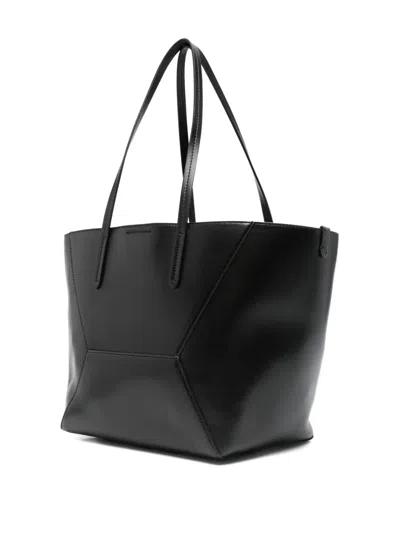 Brunello Cucinelli Geometric Panel Structured Tote Bag With Detachable Pouch In Black