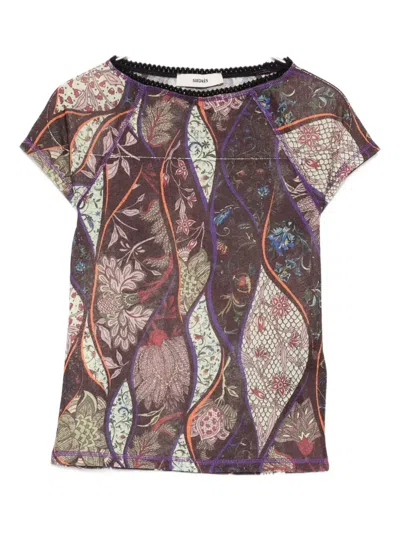 Siedres Floral-pattern Mesh Top In Multi