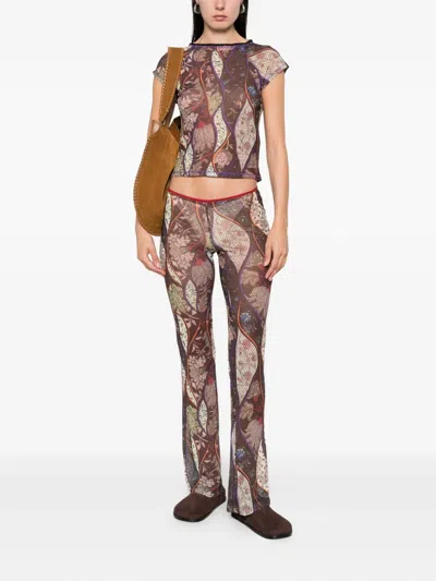 Siedres Floral-pattern Mesh Top In Multi