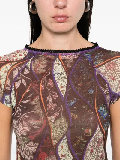 Siedres Floral-pattern Mesh Top In Multi