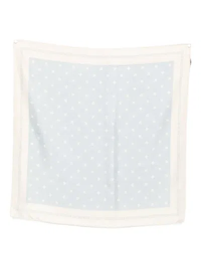 Valentino Chez Polka Dot Printed Silk Scarf In Blue