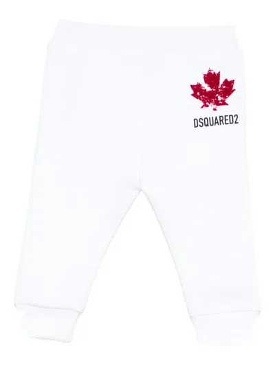 Dsquared2 Maple-leaf Drawstring Trousers In White