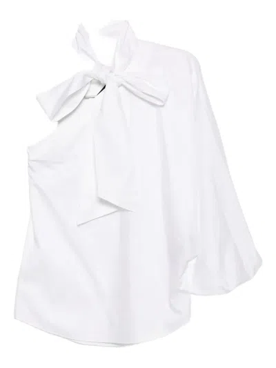 Karl Lagerfeld Asymmetrical Bow Detail Poplin Blouse In White