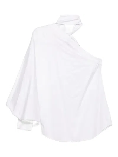 Karl Lagerfeld Asymmetrical Bow Detail Poplin Blouse In White