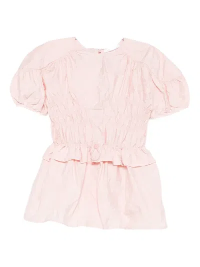 Cecilie Bahnsen Puff-sleeve Ruffled Top In Pink