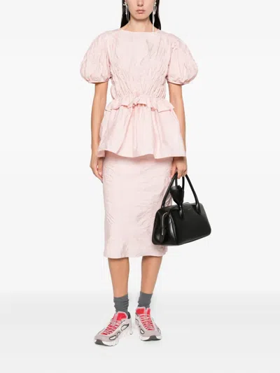 Cecilie Bahnsen Puff-sleeve Ruffled Top In Pink