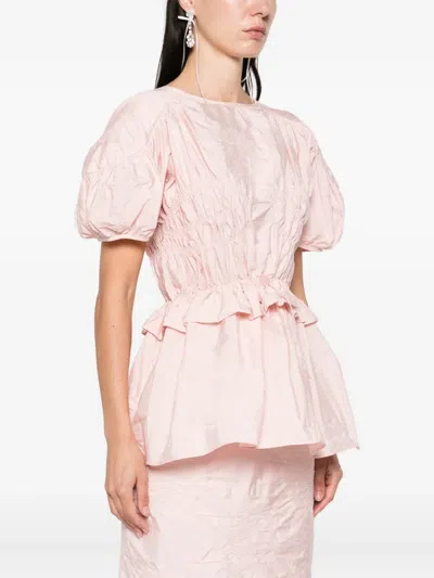 Cecilie Bahnsen Puff-sleeve Ruffled Top In Pink