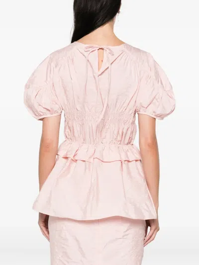 Cecilie Bahnsen Puff-sleeve Ruffled Top In Pink