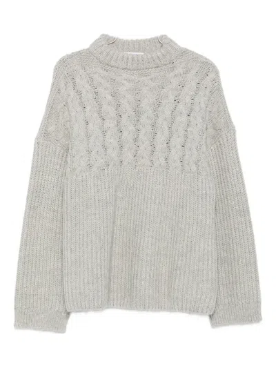 Cecilie Bahnsen Cable-knit Crew-neck Sweater In Gray