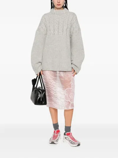 Cecilie Bahnsen Cable-knit Crew-neck Sweater In Gray