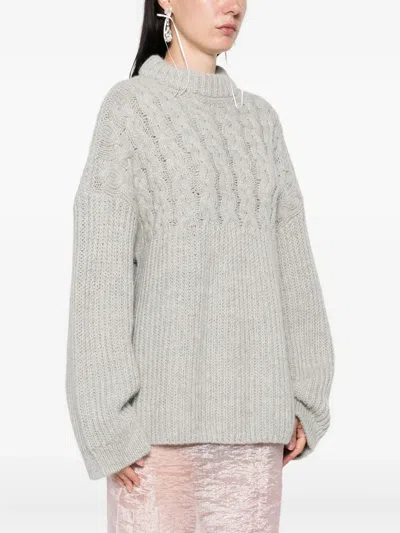 Cecilie Bahnsen Cable-knit Crew-neck Sweater In Gray