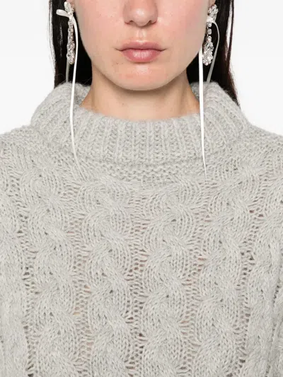 Cecilie Bahnsen Cable-knit Crew-neck Sweater In Gray