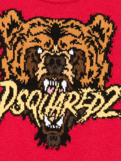 Dsquared2 Bear-motif Crew-neck Sweater In Red