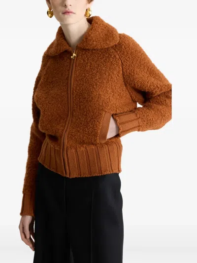 Patou Boucl Bomber Jacket In Wool And Alpaca Blend In Brown