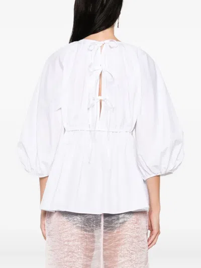 Cecilie Bahnsen Gathered-waist Puff-sleeve Top In White