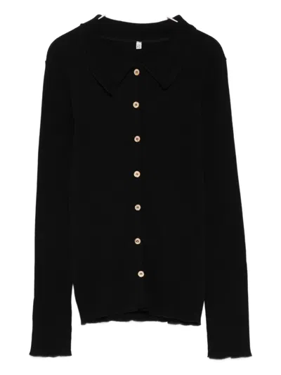 正面纽扣罗纹开衫